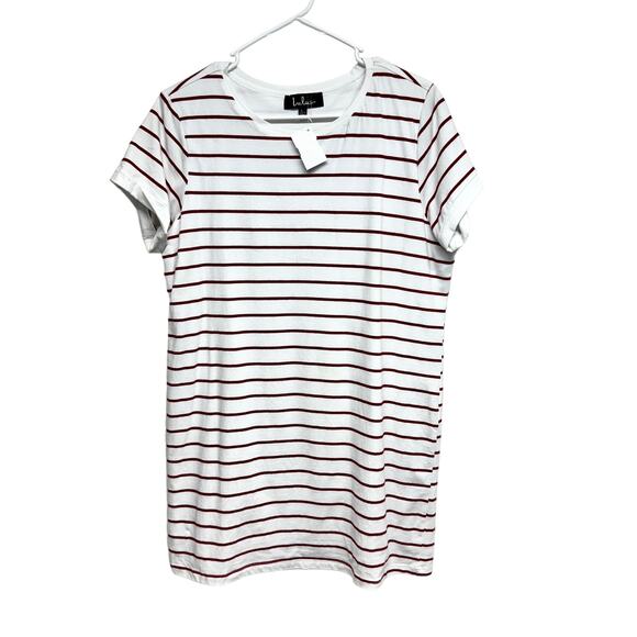 Lulus Women Cafe Society White and Red Short Sleeve Striped Shirt Dress Large - Picture 2 of 4
